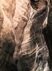 sunlight from above illuminating the white texured rocks in the Avakas gorge canyon in cyprus