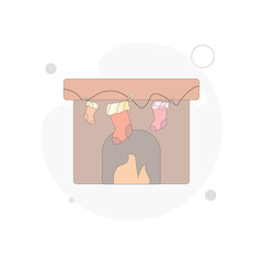 christmas fireplace with socks vector flat illustration on white background