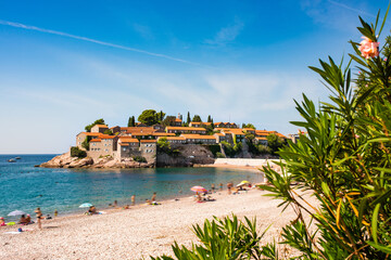 Sveti Stefan Luxury resort. Tiny island in Adriatic sea, Montenegro. Famous resort for celebrities.