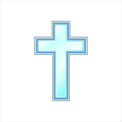 Blue Christian cross. Sapphire with silver frame. Realistic vector illustration  isolated on white background