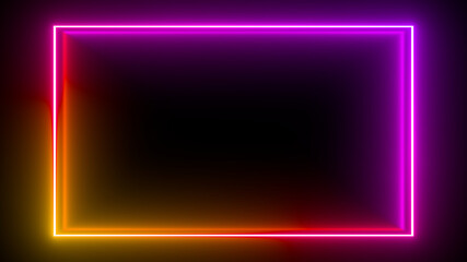 Multi-colored neon lamp on a black background. Halogen light. Simple figure.