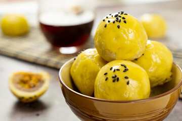 Shanghai yam paste with pork floss mooncake for Chinese Mid Autumn Festival celebration
