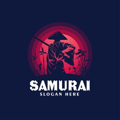 Samurai Wearing Hats Logo Design Template
