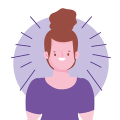 portrait cartoon woman brunette and bun hair