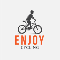 Kids Enjoying with Bicycle Logo Design Template
