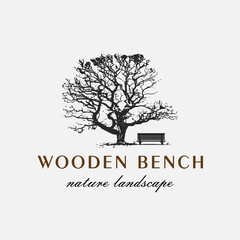 Wooden Bench and Tree Logo Design Template