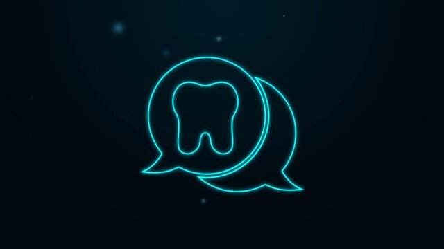 Glowing neon line Tooth icon isolated on black background. Tooth symbol for dentistry clinic or dentist medical center and toothpaste package. 4K Video motion graphic animation