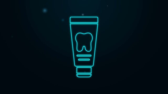 Glowing neon line Tube of toothpaste icon isolated on black background. 4K Video motion graphic animation