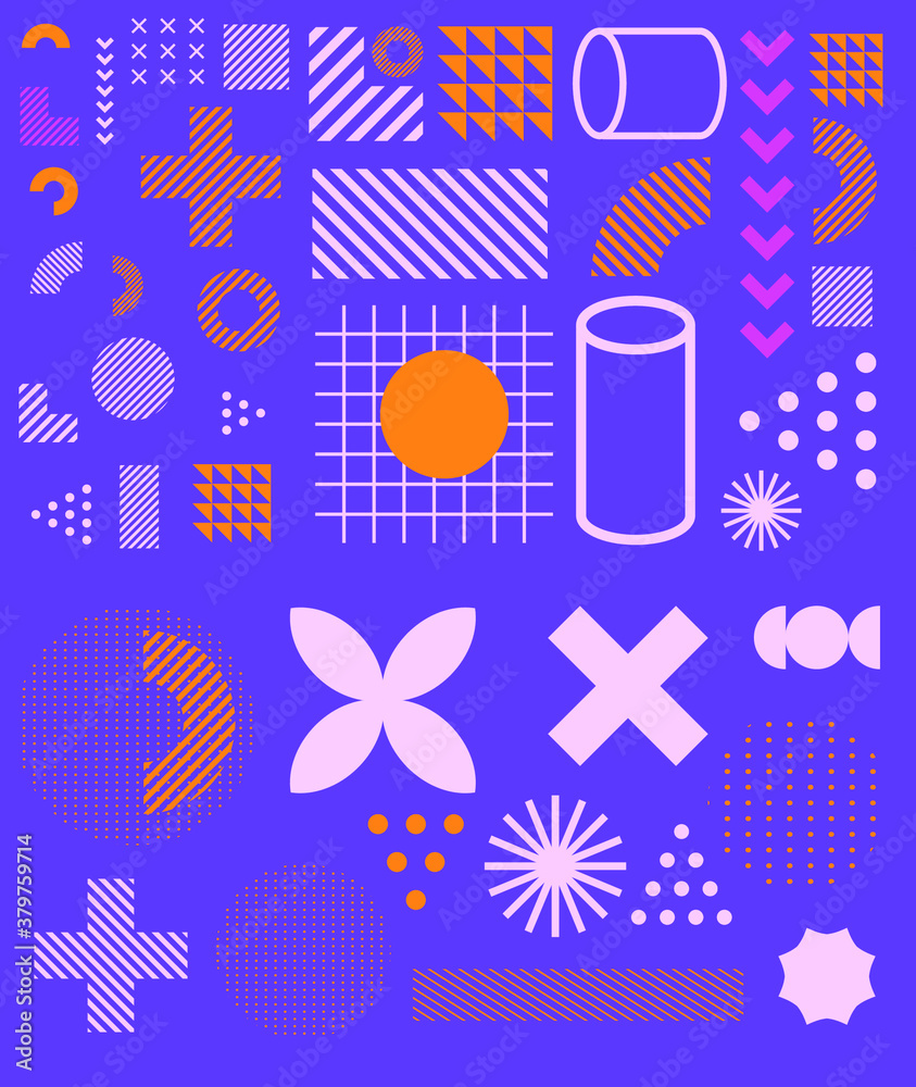 Poster collection of retrofuturistic geometric vector elements for trendy logotype design. neo-memphis and 