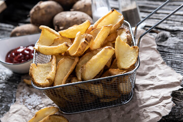Tasty homemade potatoe slices close up