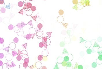 Light Pink, Green vector background with triangles, circles.