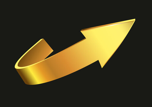 Gold arrow sign and black background. Business concept.