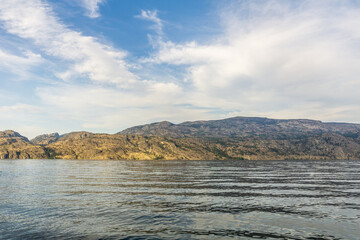 Fototapeta na wymiar Okanagan lake view at summer time with blue sky british columbia canada