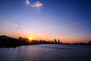 The beautiful landscape of sunset at riverside.