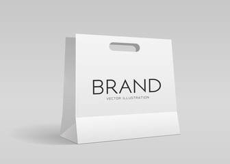 White Piercing bag paper bag, mock up design template on gray background, Eps 10 vector illustration