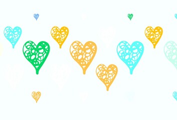 Light Blue, Yellow vector backdrop with sweet hearts.