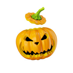 3d render, pumpkin with scary face. Jack o'lantern character. Halloween clip art isolated on white background