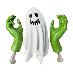 3d render, ghost character with green monster zombie hands, clip art isolated on white background © NeoLeo