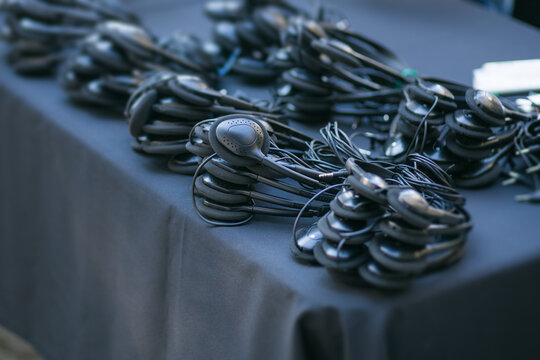 many phones at the table prepared for seminar event