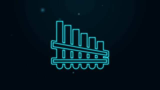 Glowing neon line Pan flute icon isolated on black background. Traditional peruvian musical instrument. Zampona. Folk instrument from Peru, Bolivia and Mexico. 4K Video motion graphic animation
