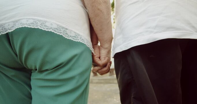 Latin elderly couple in a park. 4K.