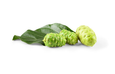 Noni fruits ( Morinda citrifolia, indian mulberry ) isolated on white background.