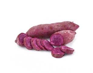 Purple Colored Sweet Potatoes on White background