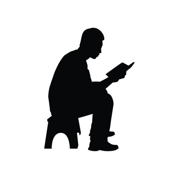 recommend clip art: Sitting man read a book silhouette vector
