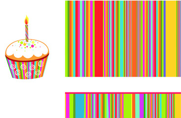 Multicolored cupcakes sweet birthday cakes with Greeting card for the day
