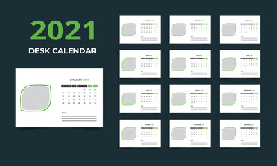 Desk calendar design 2021 template Set of 12 Months, Week starts Monday, Stationery design, calendar planner
