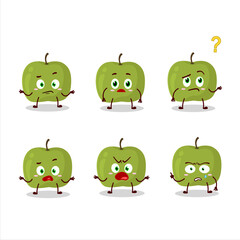 Cartoon character of green apple with what expression