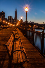 Evening Light on Pier 7 With The City Skyline In The Distance, San Francisco, California , USA
