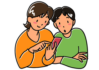 スマホを見る若い男女