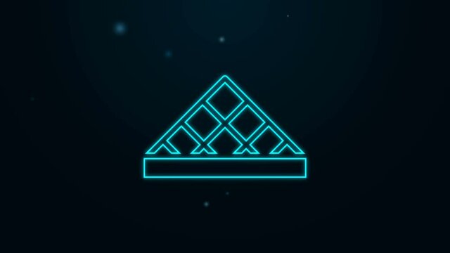 Glowing neon line Louvre glass pyramid icon isolated on black background. Louvre museum. 4K Video motion graphic animation