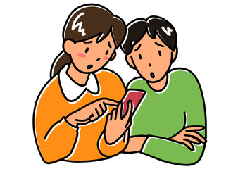 困った表情でスマホを見る若い男女
