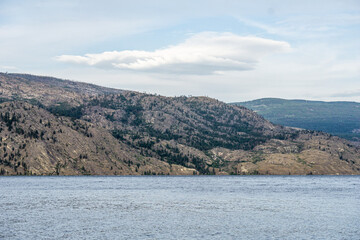 Okanagan lake view at summer time with blue sky british columbia canada