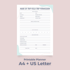 Minimalist Field Trip Permission Printable, School Trip Slip, Club & Organization Planner, Editable Info
Custom planner pages template vector paper A4 and US Letter Ai, EPS 10