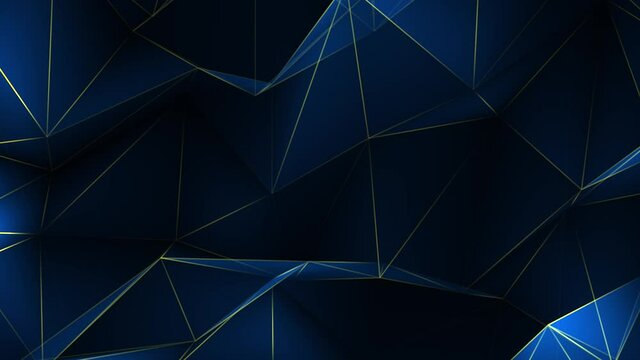Blue, grey Premium loop background luxury polygonal pattern. gold triangle lines. Low poly gradient shapes polygons design. Black Friday, award Show, Slideshow, Birthday, Event, Party, Music, Fashion