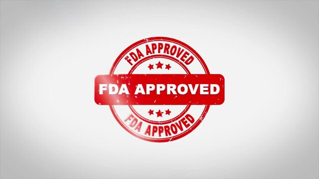Fda Approved Signed Stamping Text Wooden Stamp Animation. Red Ink on Clean White Paper Surface Background with Green matte Background Included.