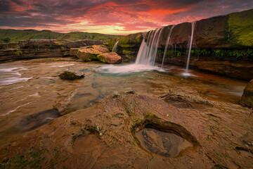 Colourful Sunset near Water stream at Karmih Varieties Spot near Cherrapunji, Meghalaya,India