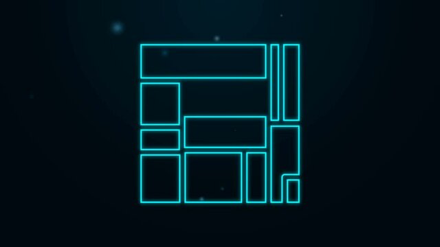 Glowing neon line House Edificio Mirador icon isolated on black background. Mirador social housing by MVRDV architects in Madrid, Spain. 4K Video motion graphic animation