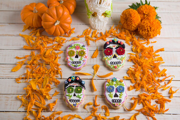 Galletas en forma de calavera para el día de muertos en México