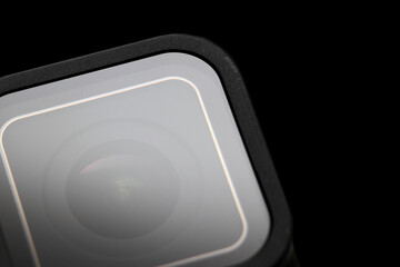 Close up of action camera on white background