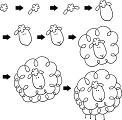 how to draw sheep vector cartoon