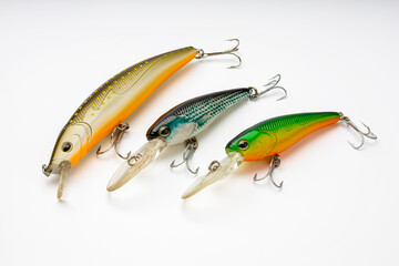 Artificial baits for catching of the predatory fishes on white background