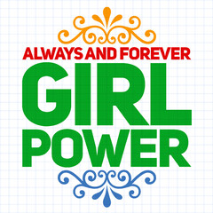 Girl power text, feminism slogan. Black inscription for t shirts, posters and wall art. Feminist sign handwritten with ink and brush. on a white background.