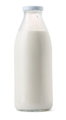 Closed glass milk bottle isolated on white background