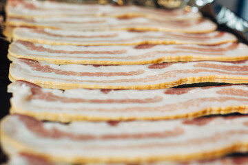Raw bacon closeup