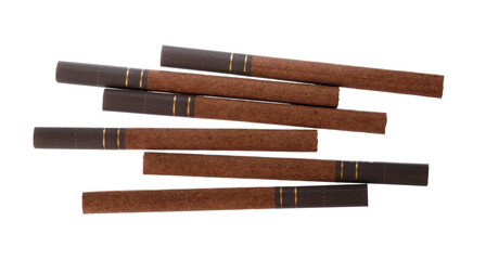 Bunch of unlit cigarettes isolated on white