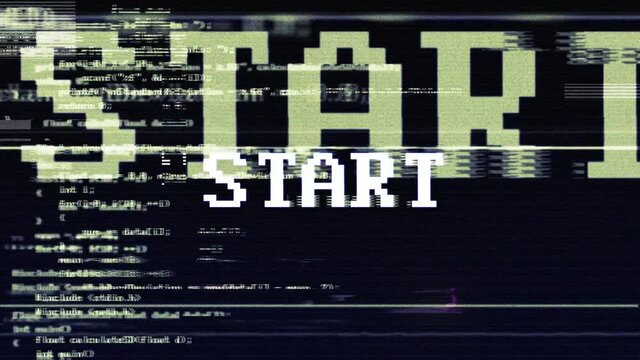START Glitch Text Animation, Rendering, Background, with Alpha Channel, Loop, 4k
